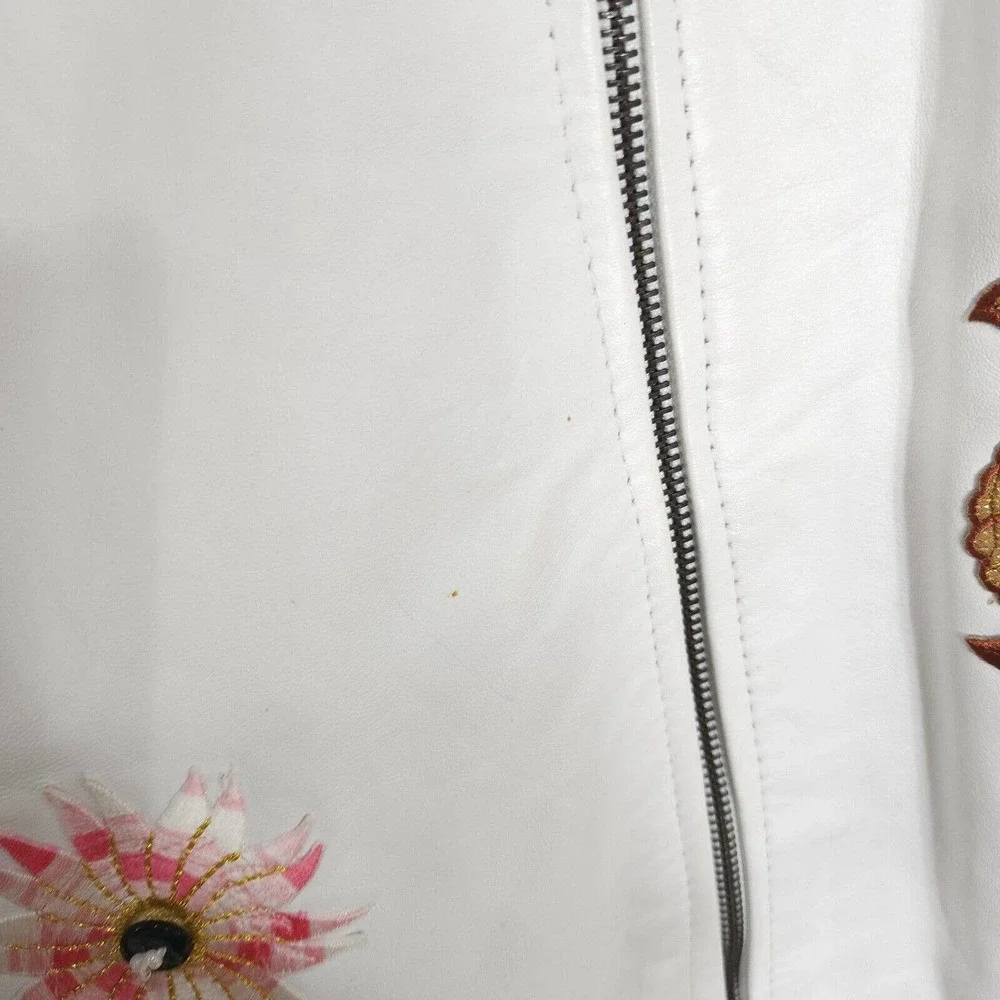 Sun Goddess Leather Jacket White Rhino Floral Applique South African Runway XL